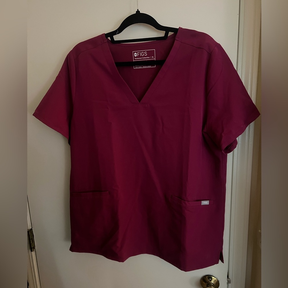 Figs Dark Magenta Relaxed Tunic Top with V-Neck